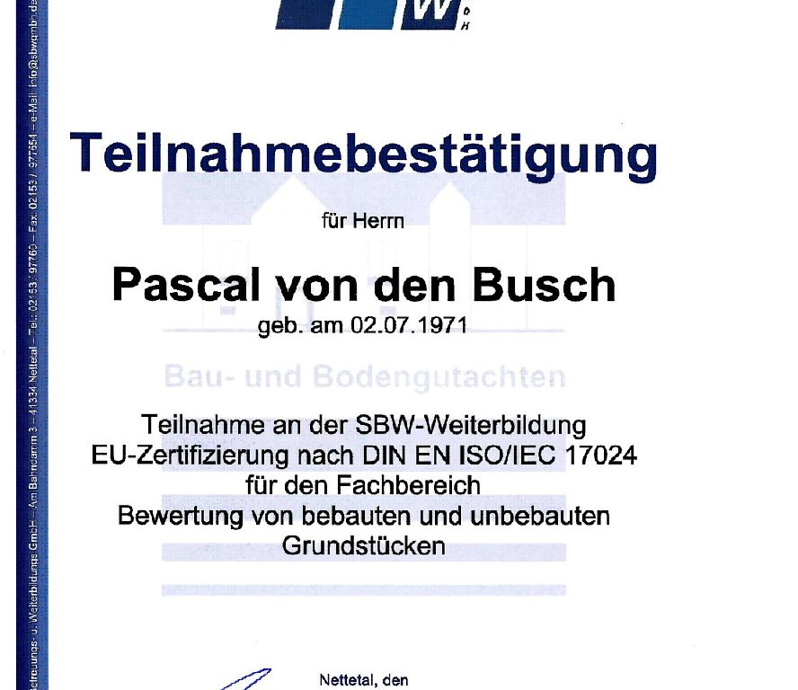Sachverständiger Zertifikat