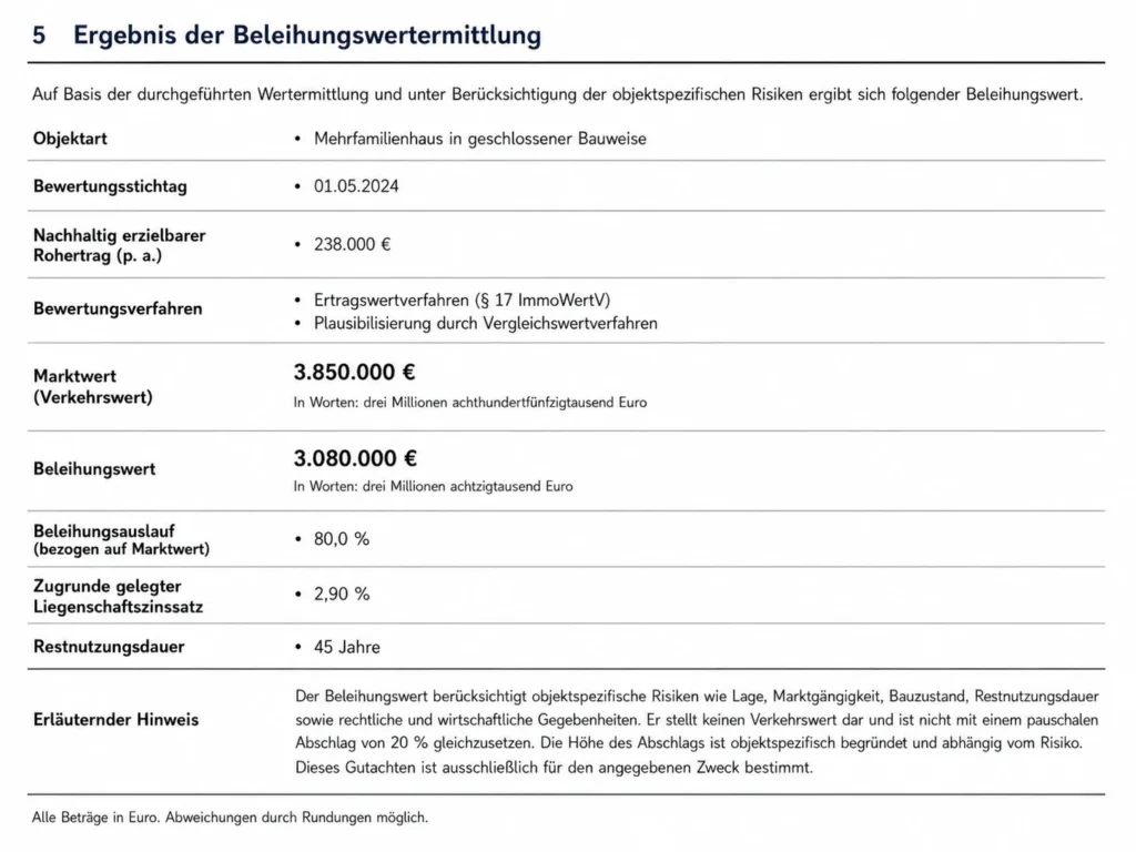 Anonymisierte Ergebnisableitung eines historischen Beleihungswertgutachtens
