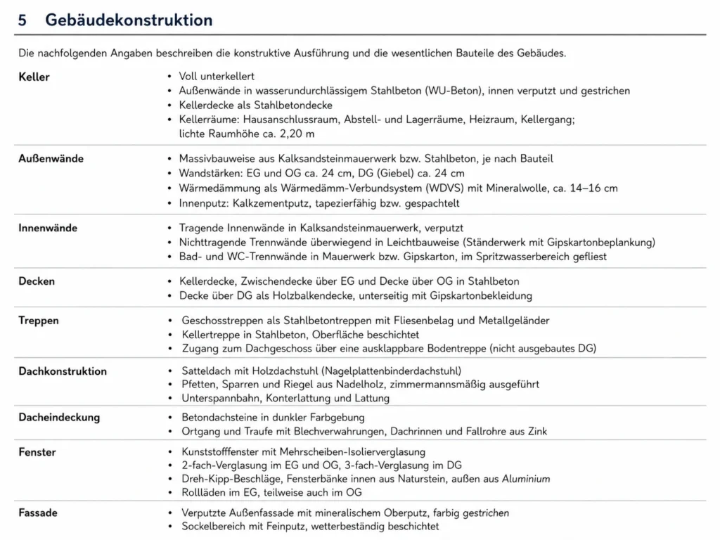 Anonymisiertes Beispiel einer ausführlichen Gebäudebeschreibung im Verkehrswertgutachten